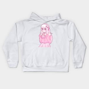 Cute anime girl holding a squid plushies <3 Kids Hoodie